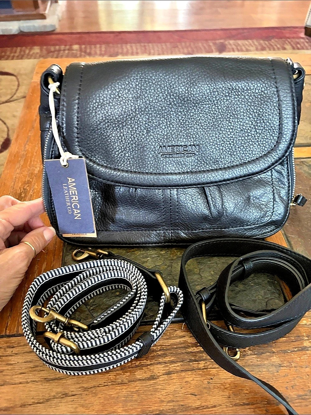 American leather company Black Crossbody Bag NWT with 2 straps